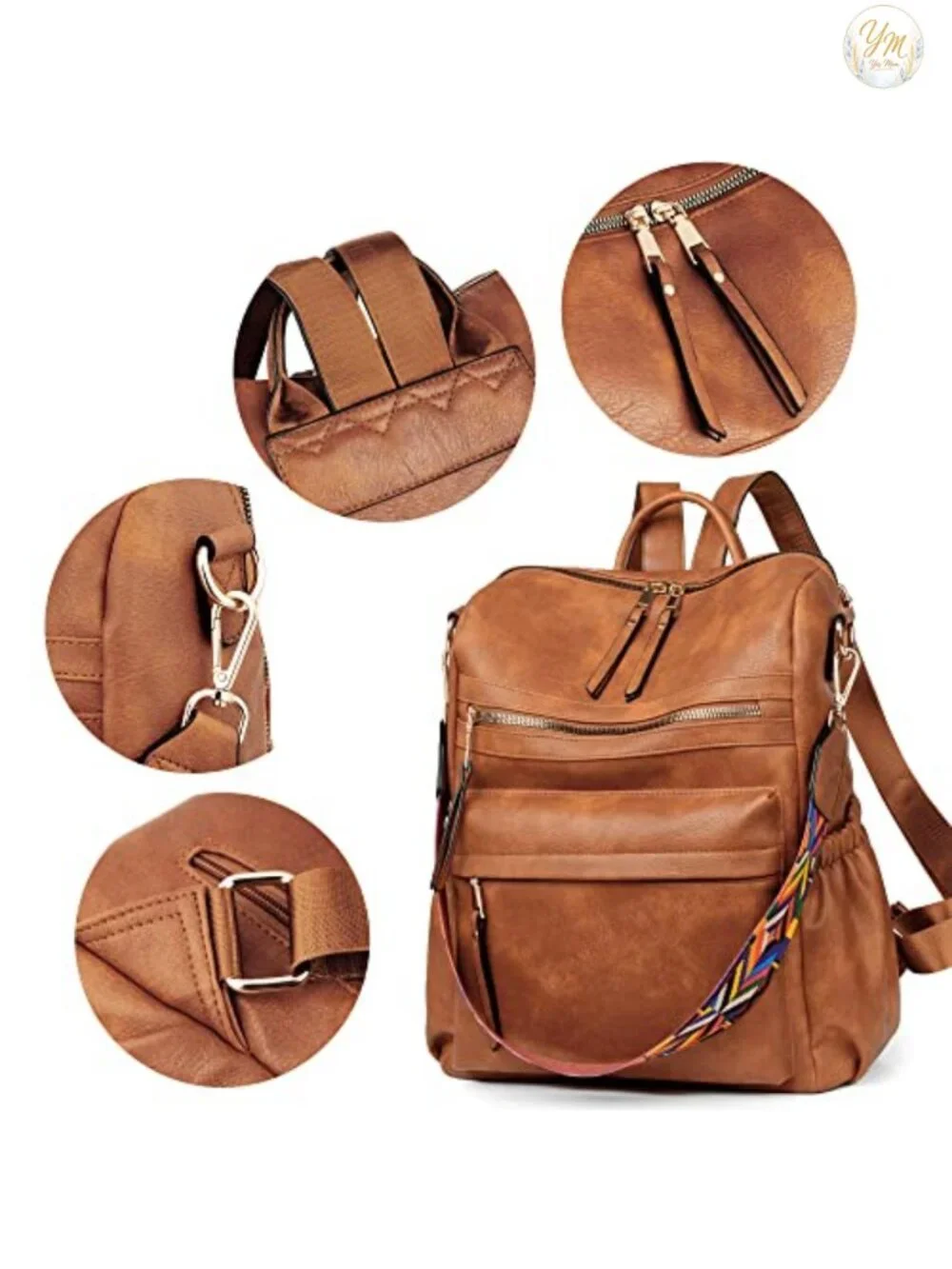 Faux Leather Fashion Backpack Purse with Multi-Pockets for Women Travel